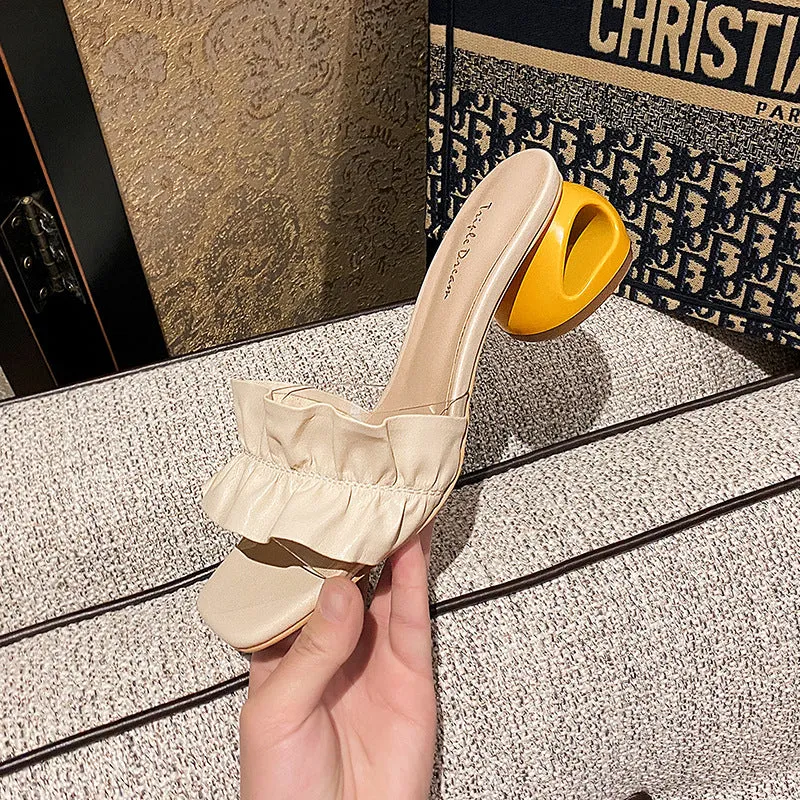 Luxury Summer Ruffles Mules Slippers Women Low Heel Sexy Casual Shoes