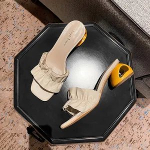 Luxury Summer Ruffles Mules Slippers Women Low Heel Sexy Casual Shoes