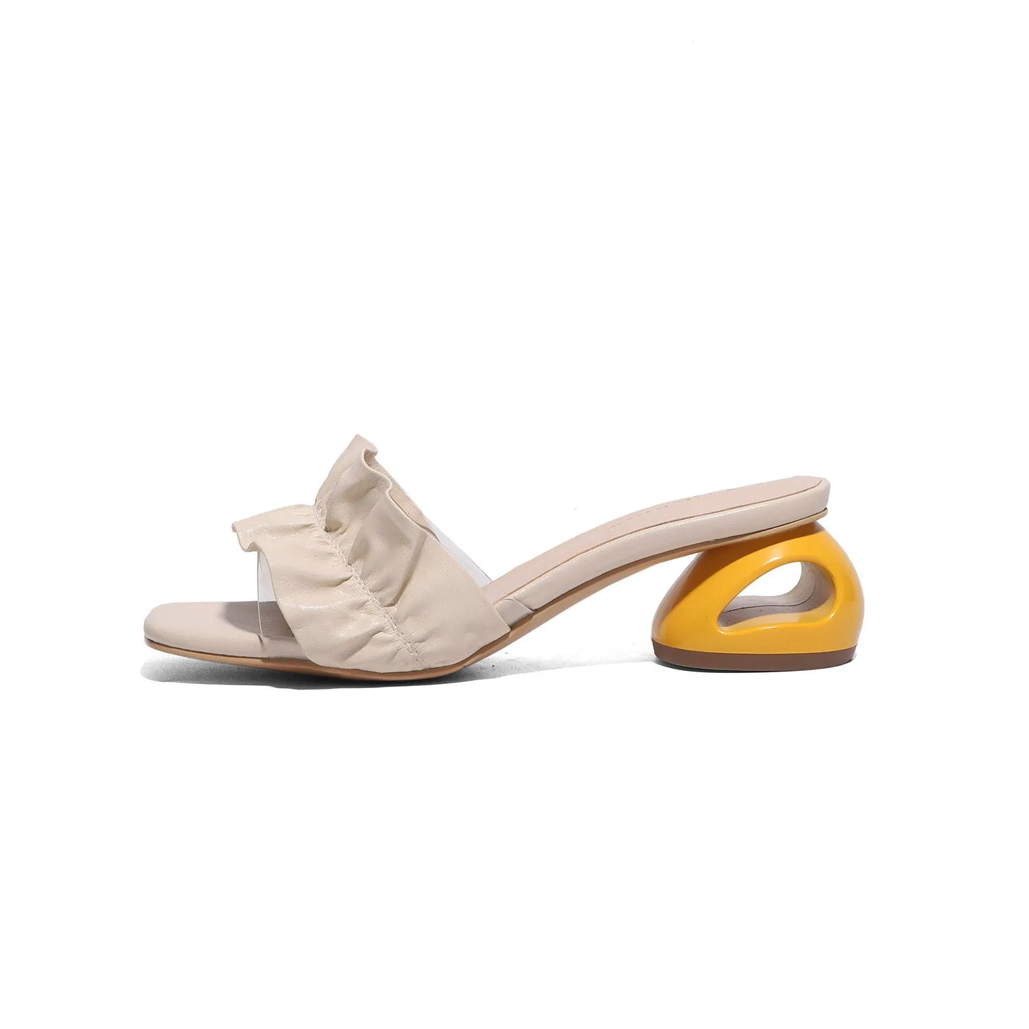 Luxury Summer Ruffles Mules Slippers Women Low Heel Sexy Casual Shoes