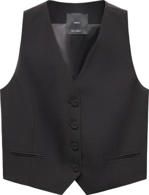 MANGO Black Check Wool-blend Suit Waistcoat UK L