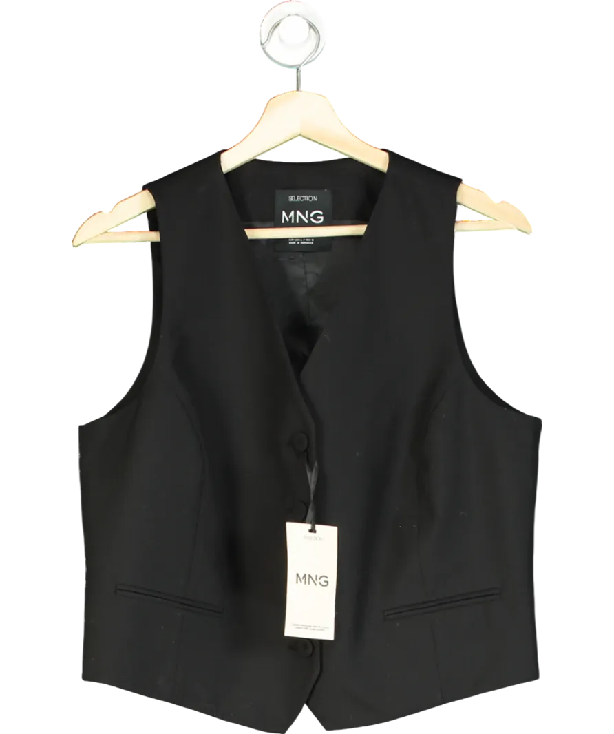 MANGO Black Check Wool-blend Suit Waistcoat UK L