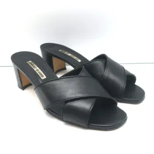 Manolo Blahnik Otawi Crisscross Mules Black Leather Size 41 Open Toe Sandals