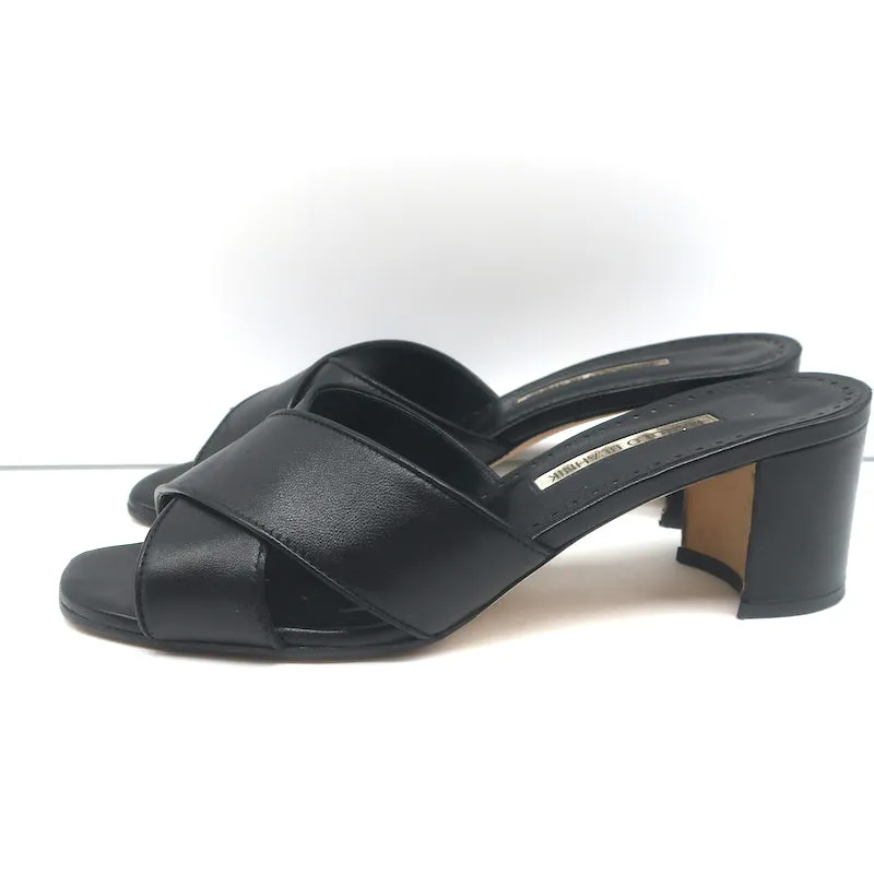 Manolo Blahnik Otawi Crisscross Mules Black Leather Size 41 Open Toe Sandals