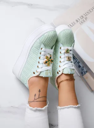 MARISA - Sneakers verde menta platform  con applicazione gioiello
