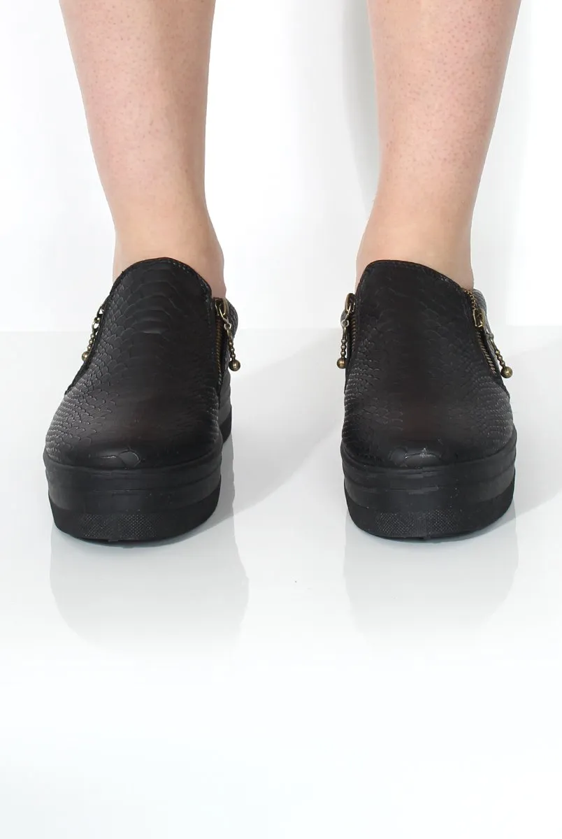 Megan Black Snakeskin Platform Skaters