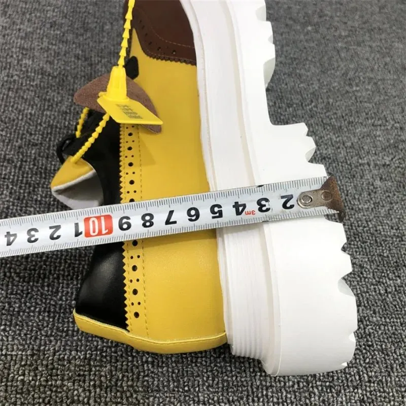 Men Brogue Shoes Thick Sole Heightening Casual Leather Shoes