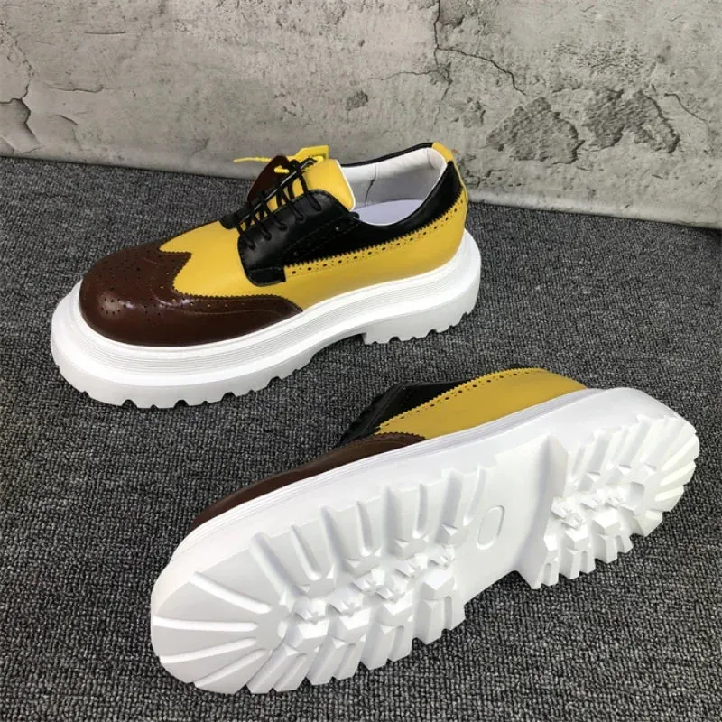 Men Brogue Shoes Thick Sole Heightening Casual Leather Shoes