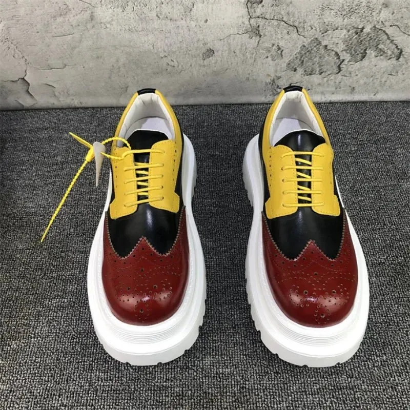 Men Brogue Shoes Thick Sole Heightening Casual Leather Shoes