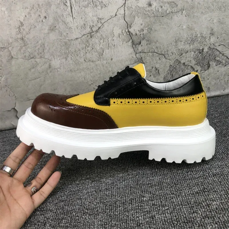Men Brogue Shoes Thick Sole Heightening Casual Leather Shoes