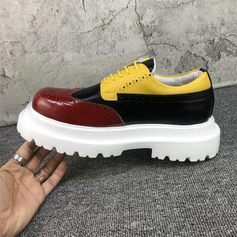 Men Brogue Shoes Thick Sole Heightening Casual Leather Shoes