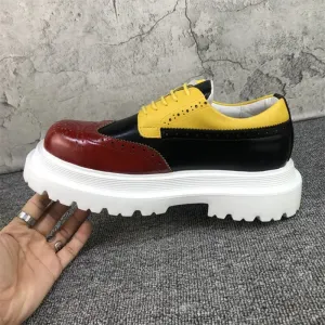 Men Brogue Shoes Thick Sole Heightening Casual Leather Shoes