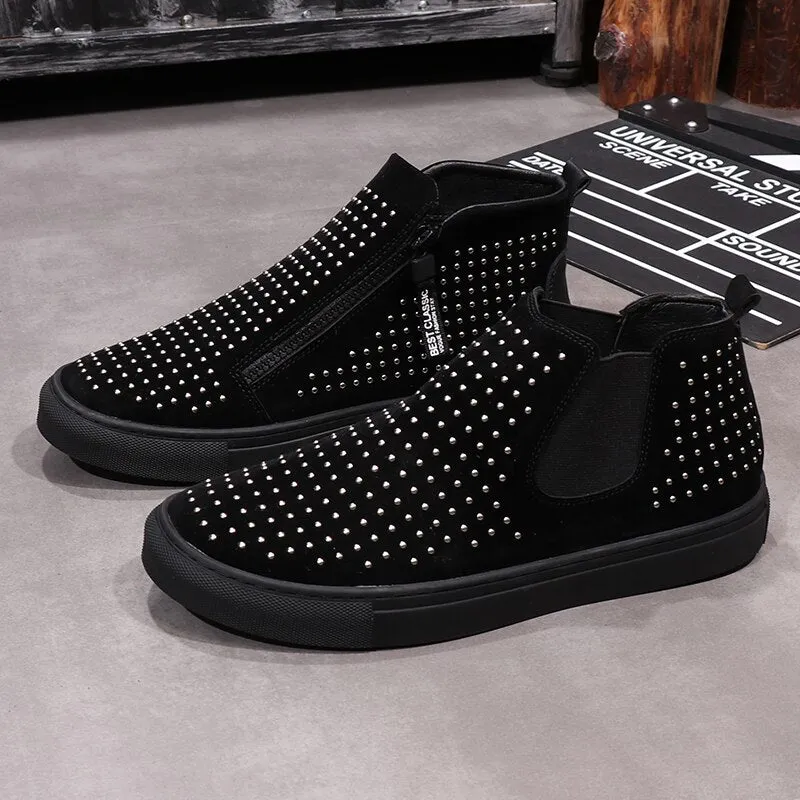 Men high top casual shoes zip punk sneakers
