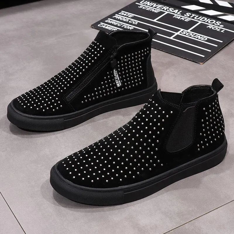 Men high top casual shoes zip punk sneakers