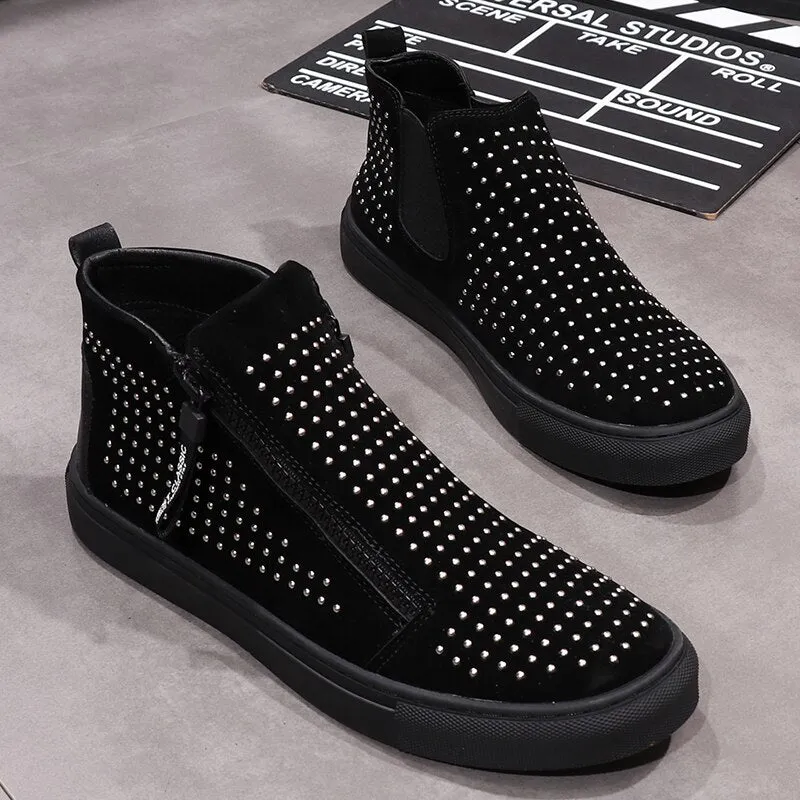 Men high top casual shoes zip punk sneakers