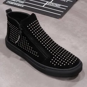 Men high top casual shoes zip punk sneakers