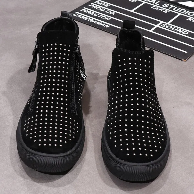 Men high top casual shoes zip punk sneakers