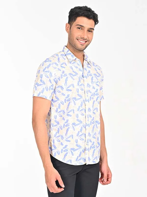 Men Printed Half Sleeve Cotton Shirt