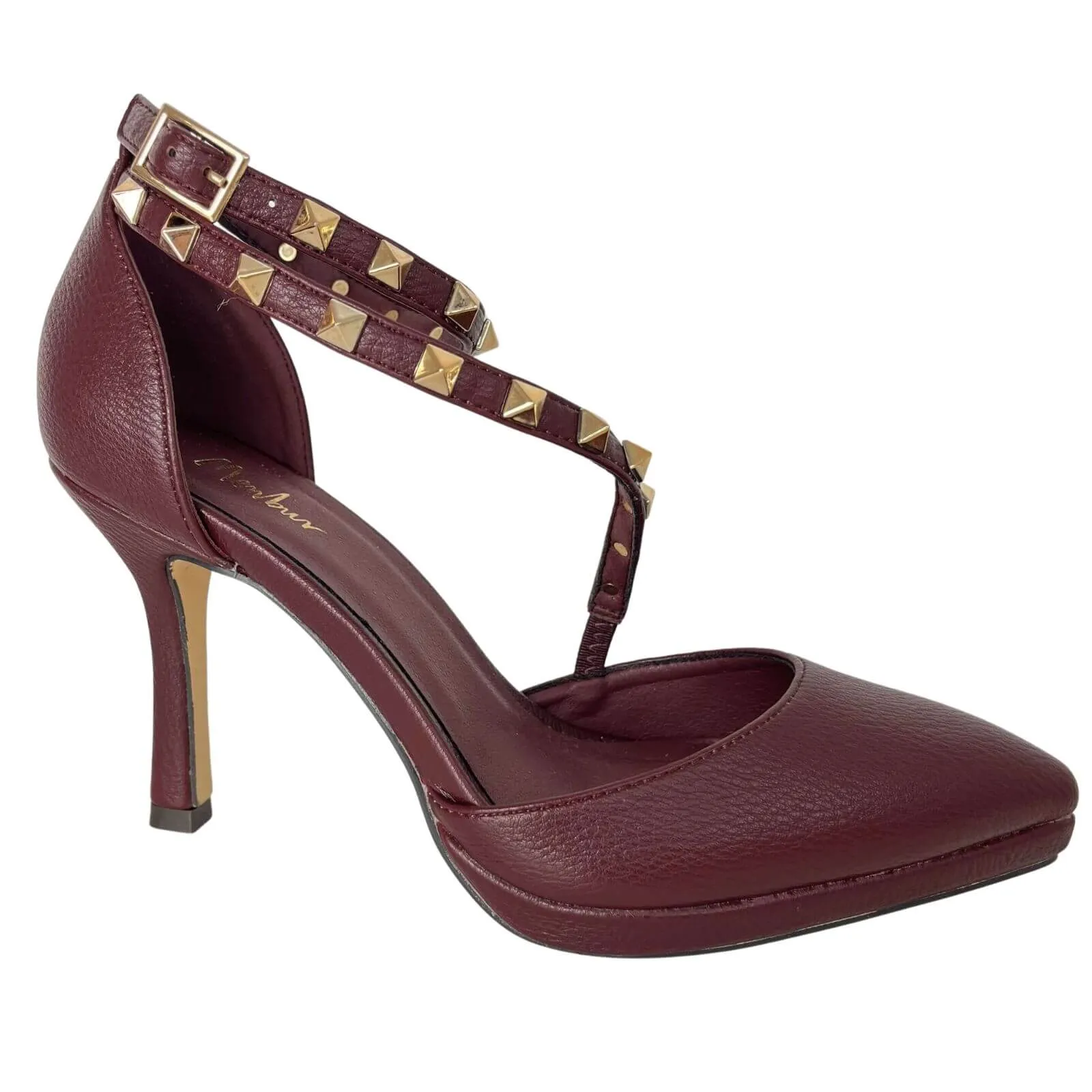 Menbur Burgundy Studded Crossover Strap Shoes
