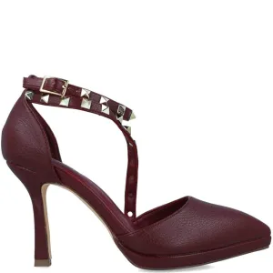 Menbur Burgundy Studded Crossover Strap Shoes