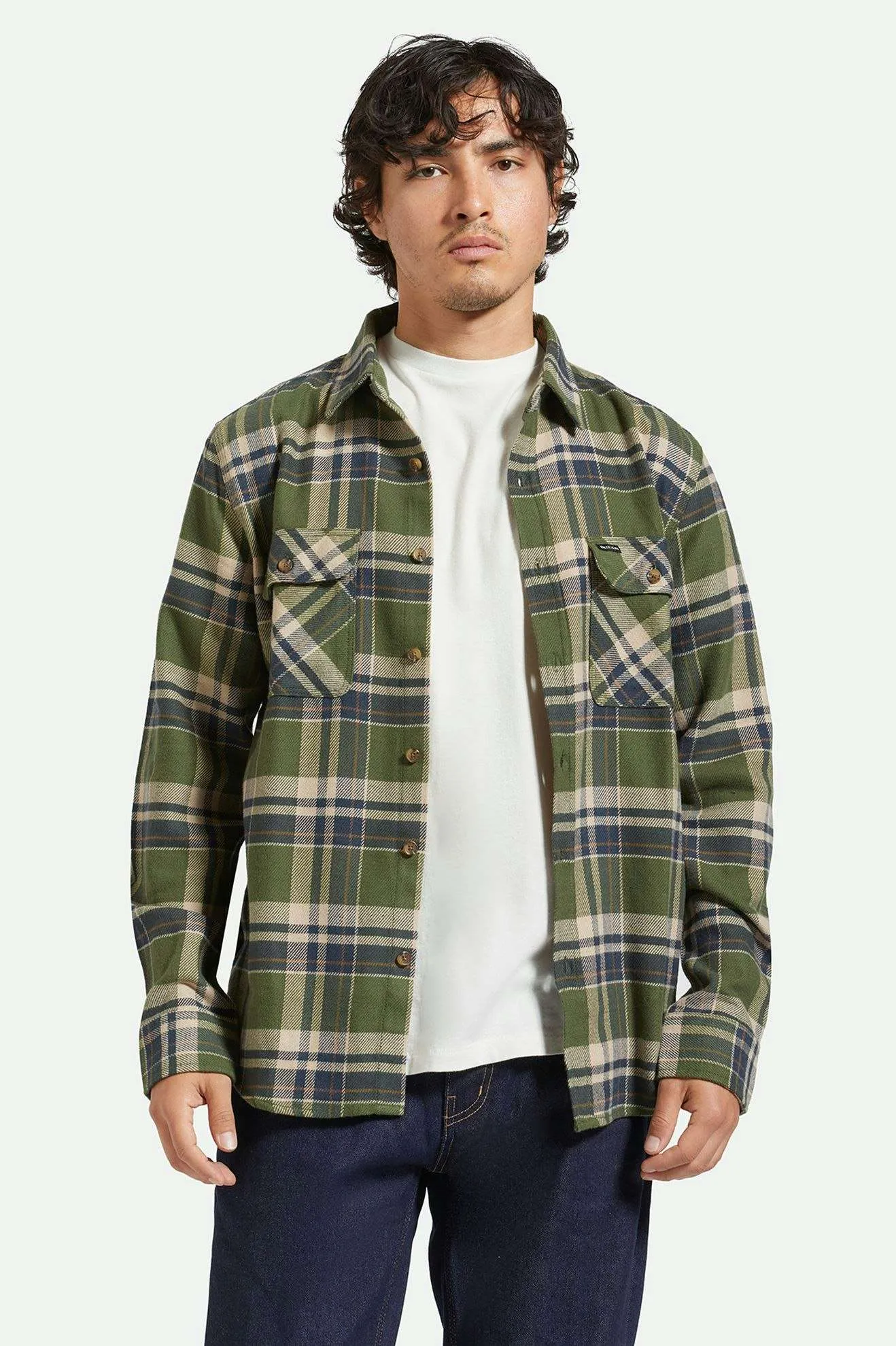 Men's Bowery Long Sleeve Flannel - Cypress Green/Washed Navy/Whitecap