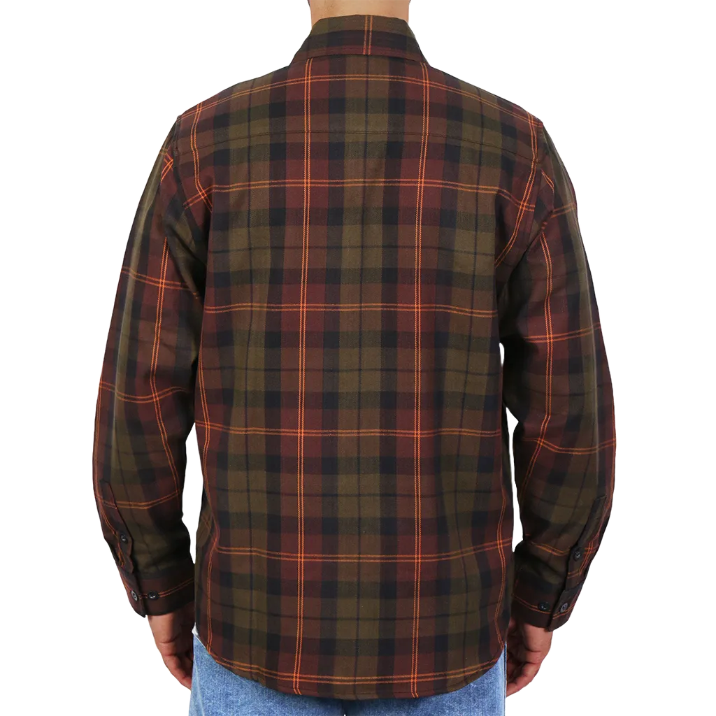 Men's Flannel Shirt in Green, Orange & Brown