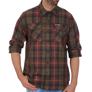 Men's Flannel Shirt in Green, Orange & Brown