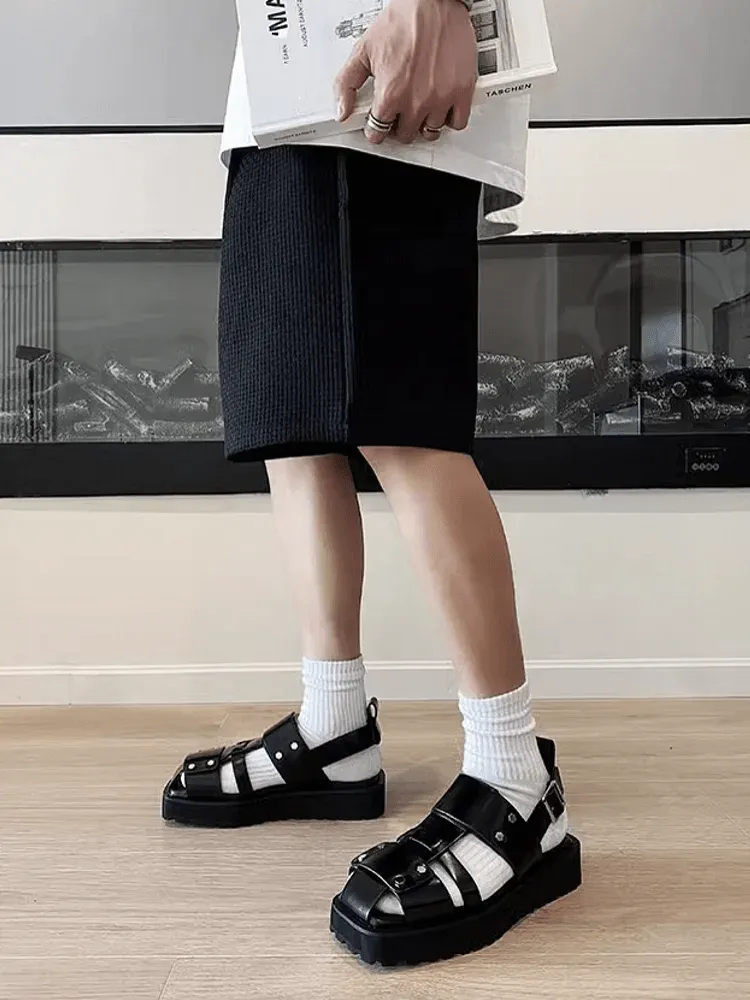 Mens Vintage Thick Platform Gladiator Sandals Summer Casual Square Toe Shoes