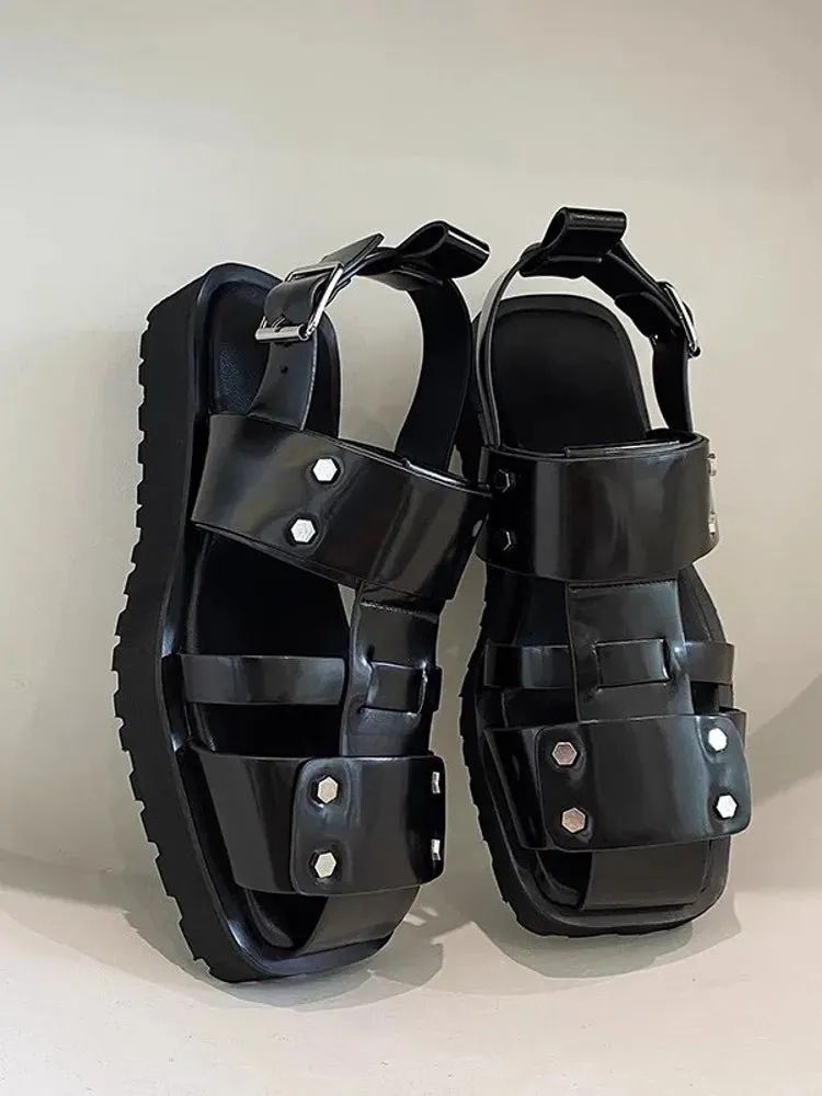 Mens Vintage Thick Platform Gladiator Sandals Summer Casual Square Toe Shoes