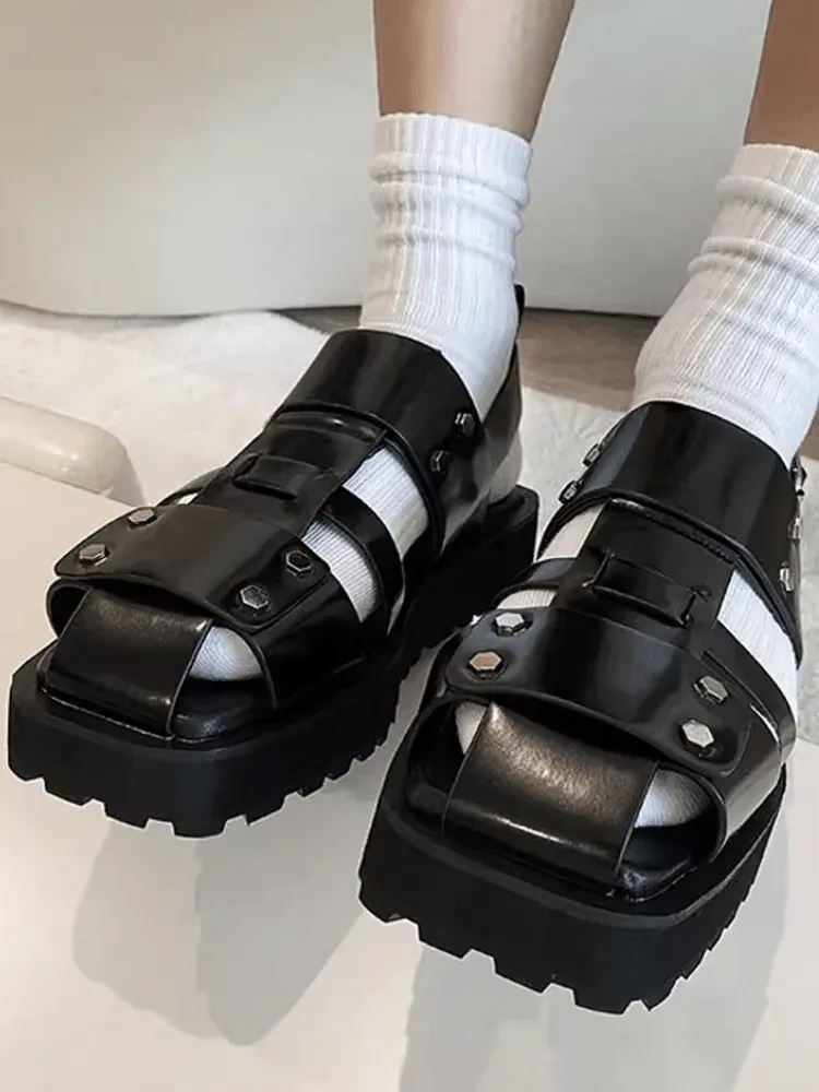 Mens Vintage Thick Platform Gladiator Sandals Summer Casual Square Toe Shoes