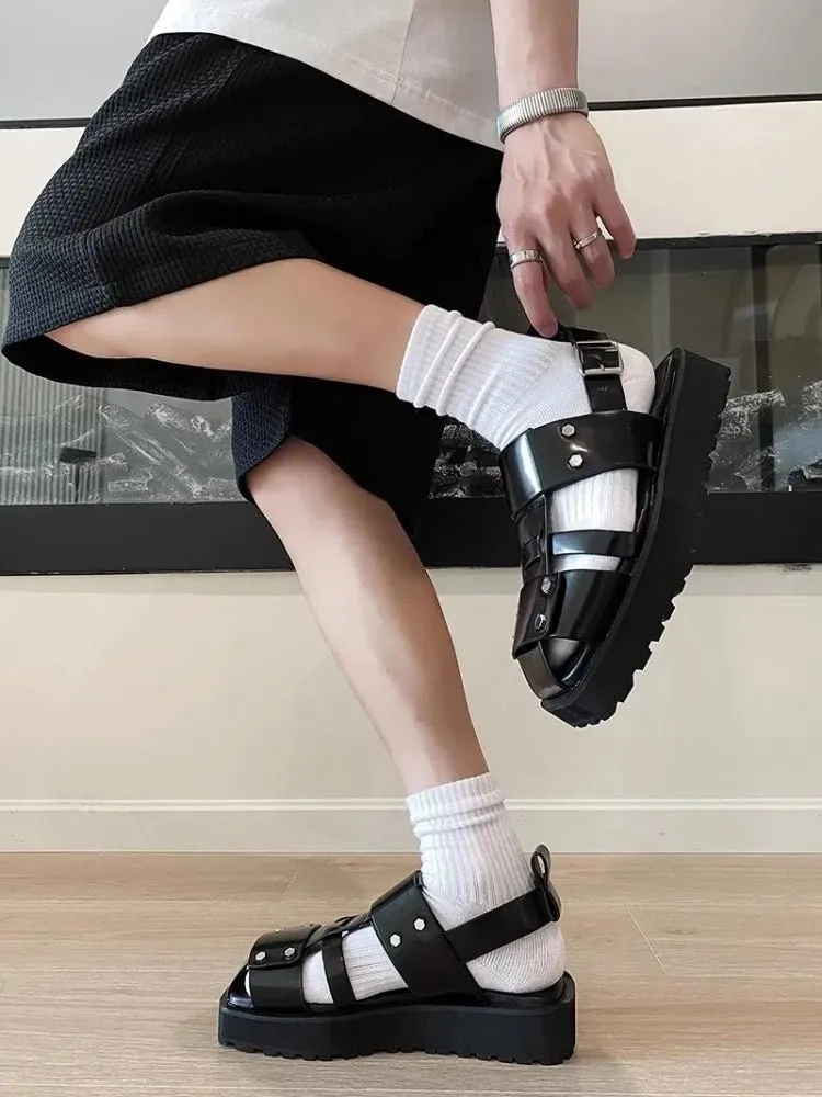 Mens Vintage Thick Platform Gladiator Sandals Summer Casual Square Toe Shoes