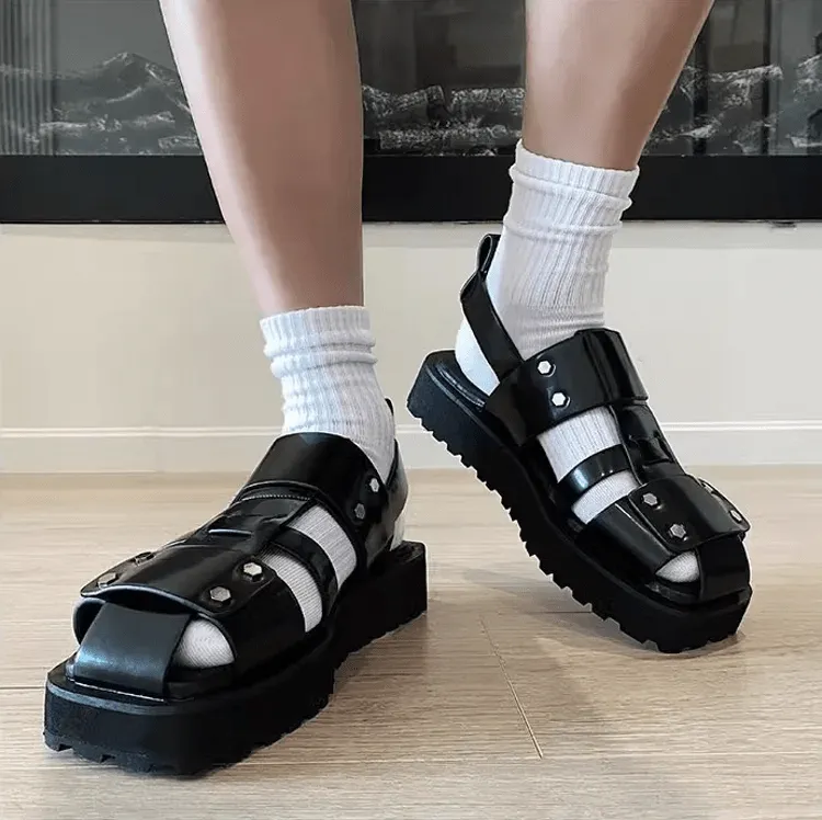 Mens Vintage Thick Platform Gladiator Sandals Summer Casual Square Toe Shoes