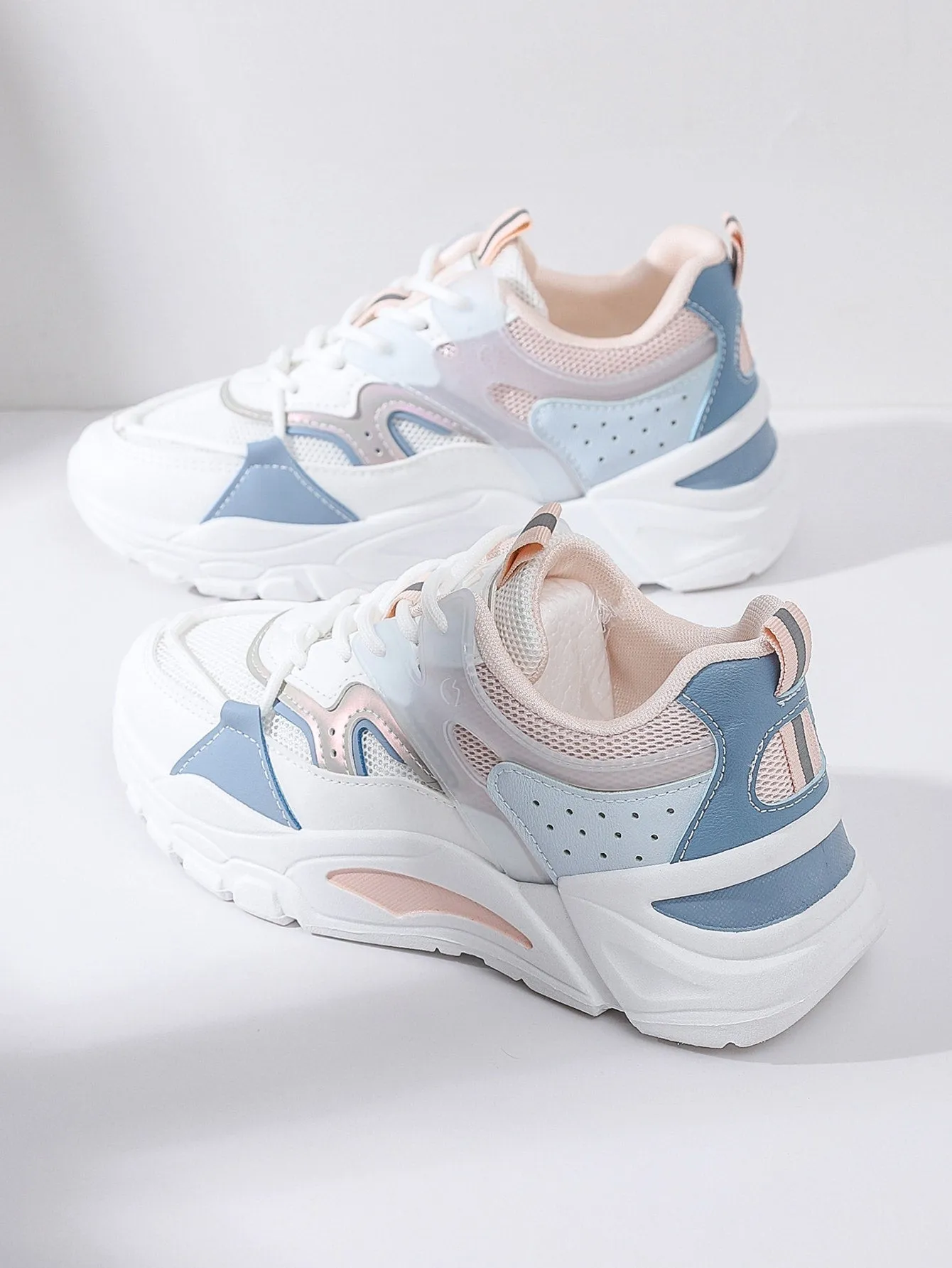 Mesh Panel Lace Up Front Chunky Sneakers - Multicolor - FD ⚡