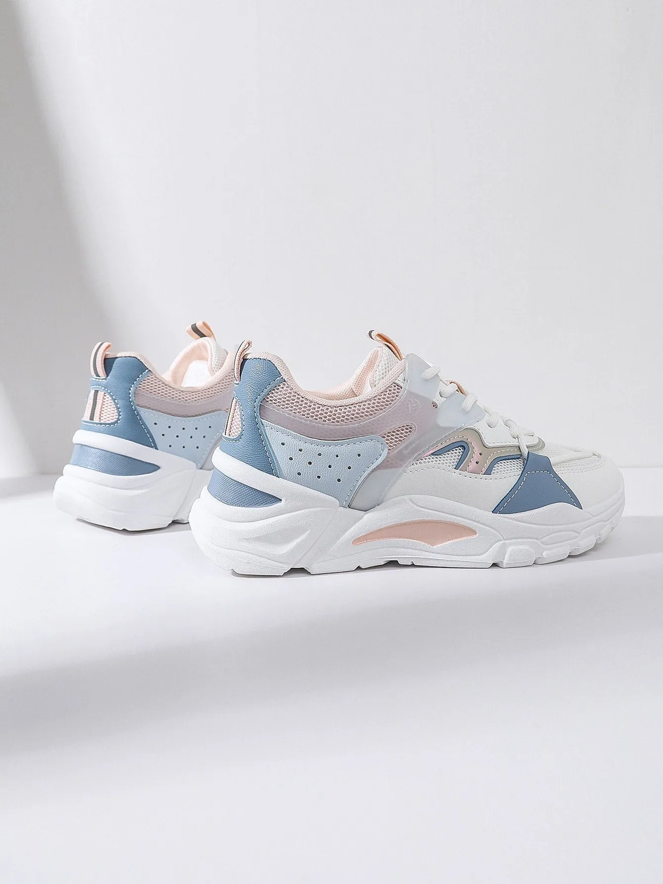 Mesh Panel Lace Up Front Chunky Sneakers - Multicolor - FD ⚡