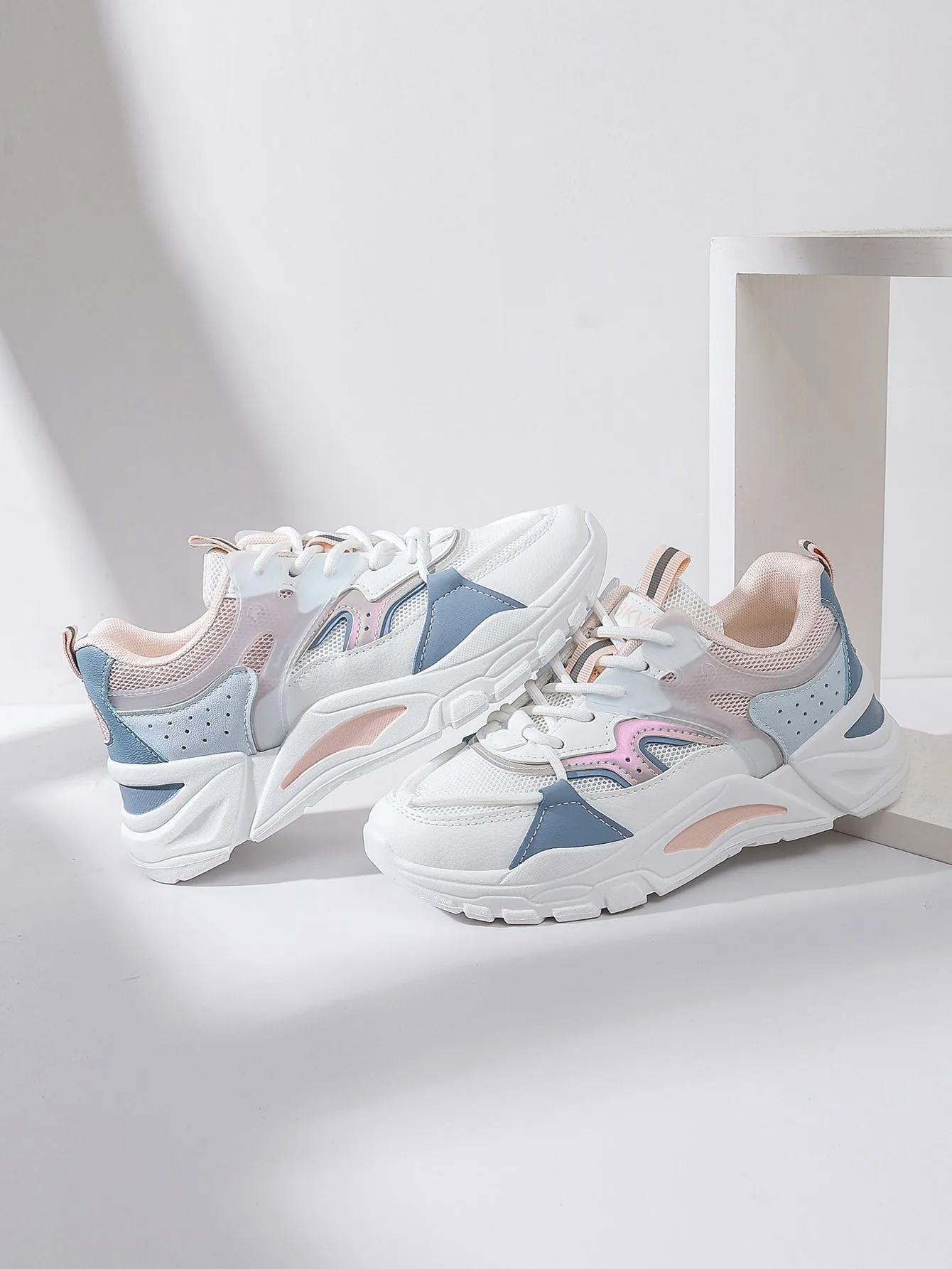 Mesh Panel Lace Up Front Chunky Sneakers - Multicolor - FD ⚡