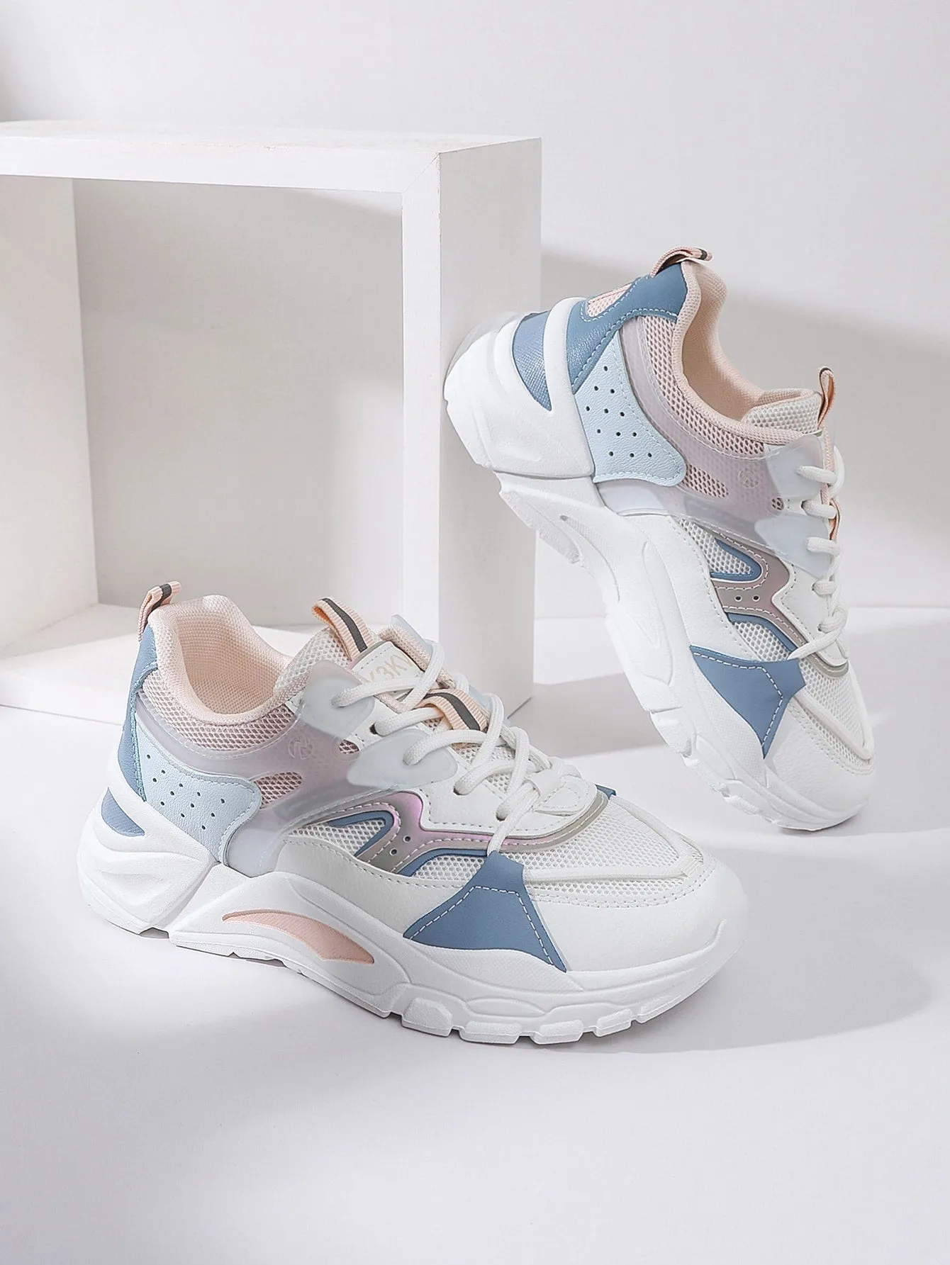Mesh Panel Lace Up Front Chunky Sneakers - Multicolor - FD ⚡