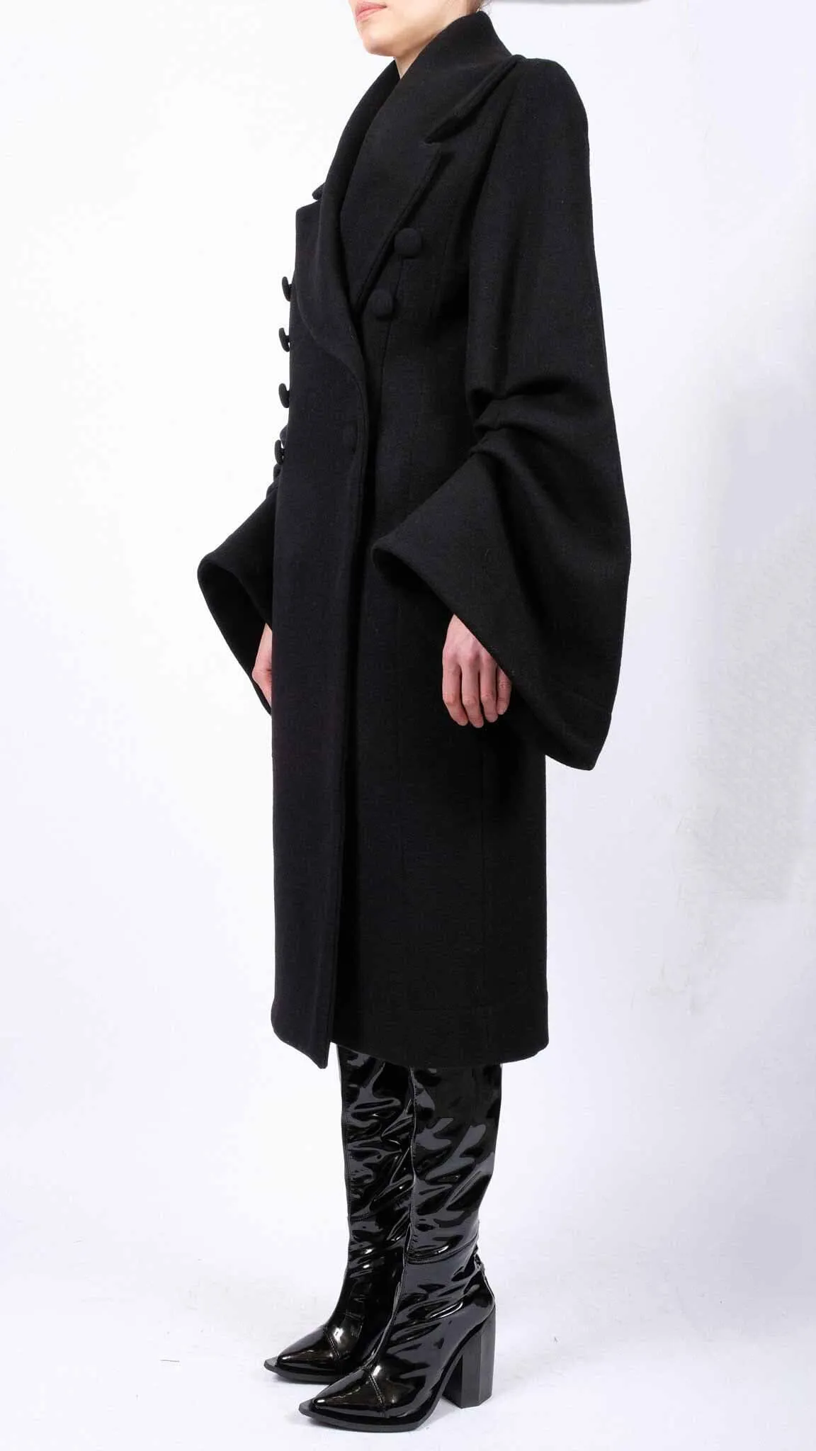 Midi Wool Coat with Sleeve Detail
