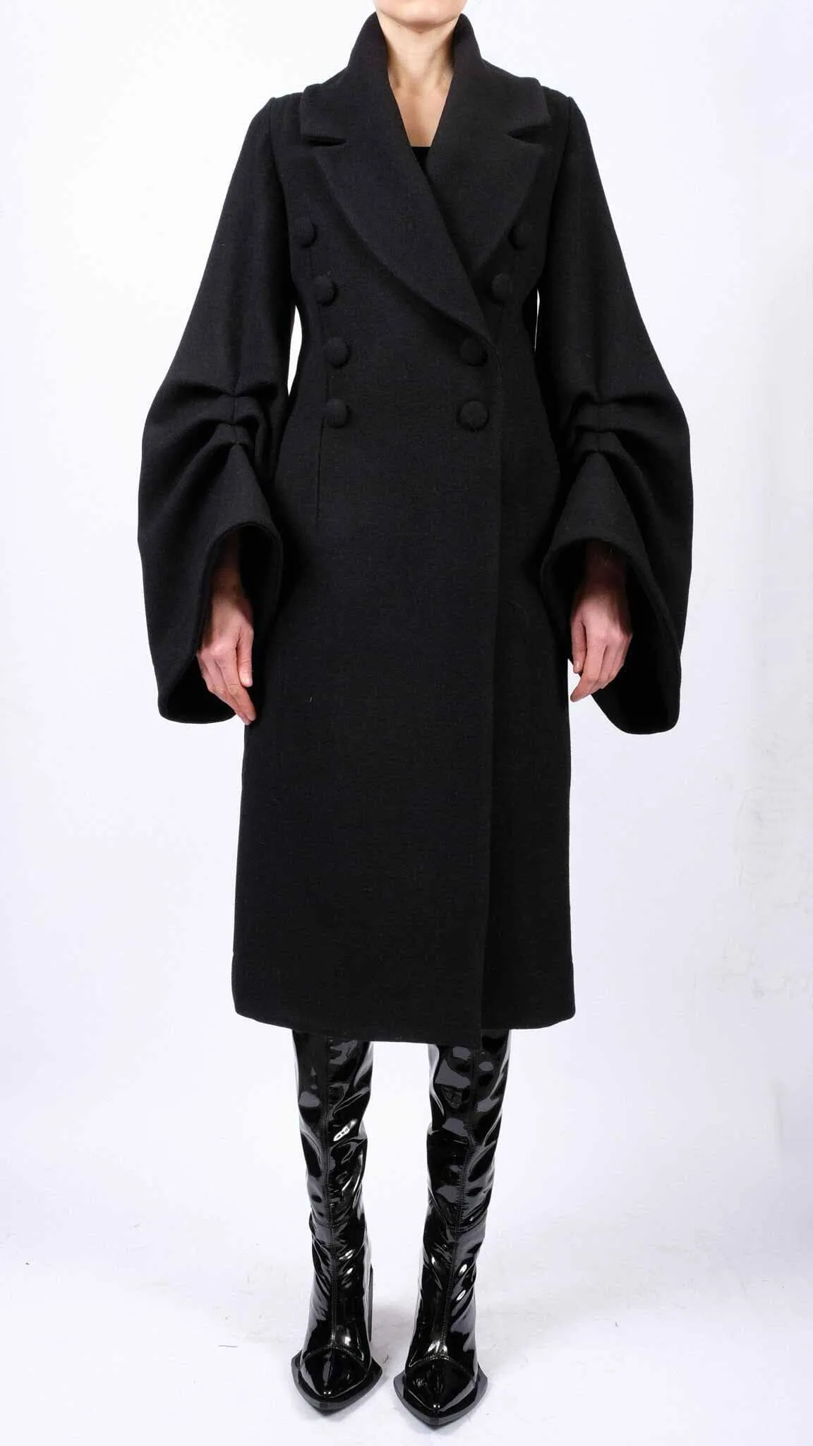 Midi Wool Coat with Sleeve Detail