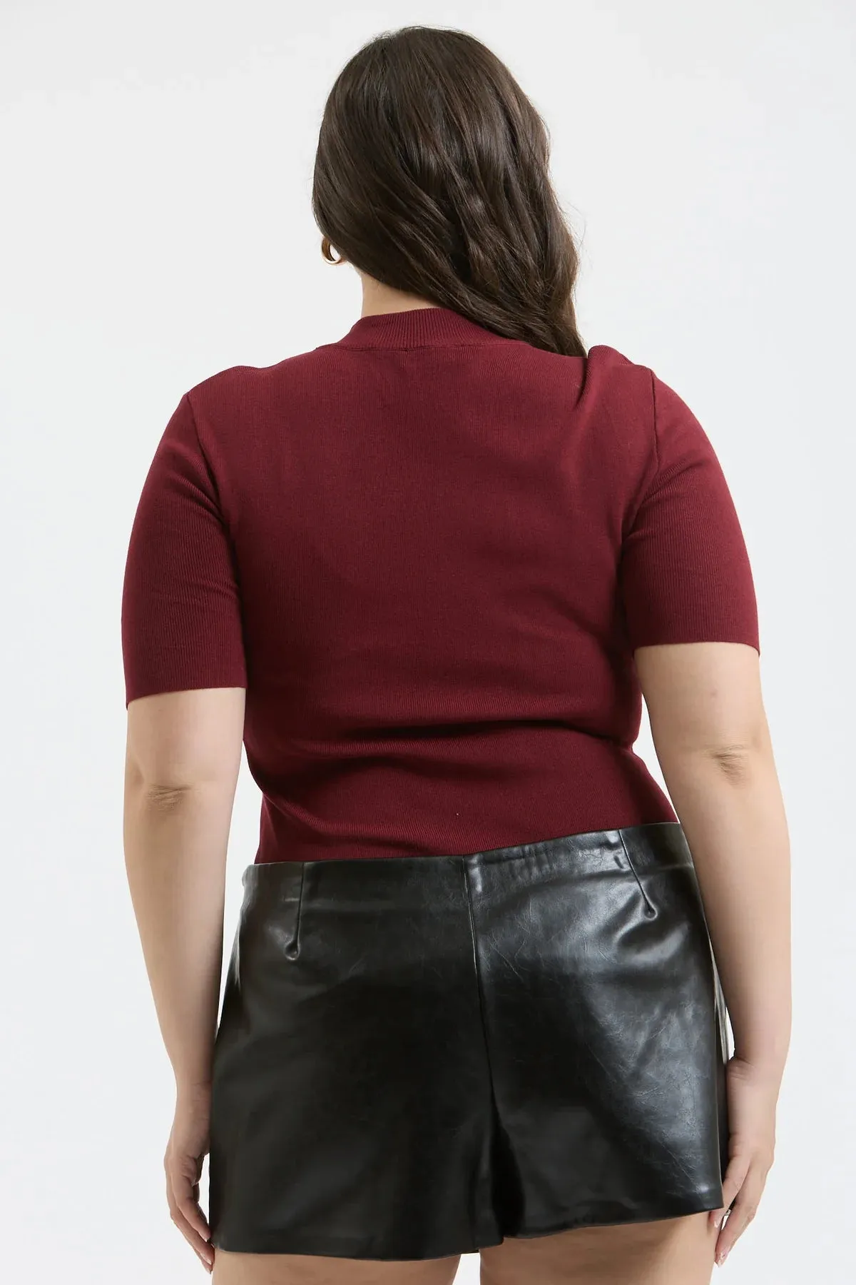 Mock Neck Short Sleeve Sweater Top