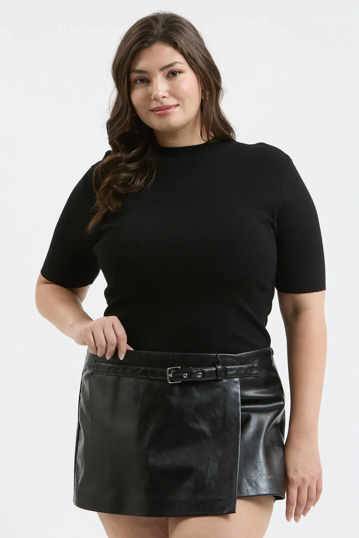 Mock Neck Short Sleeve Sweater Top