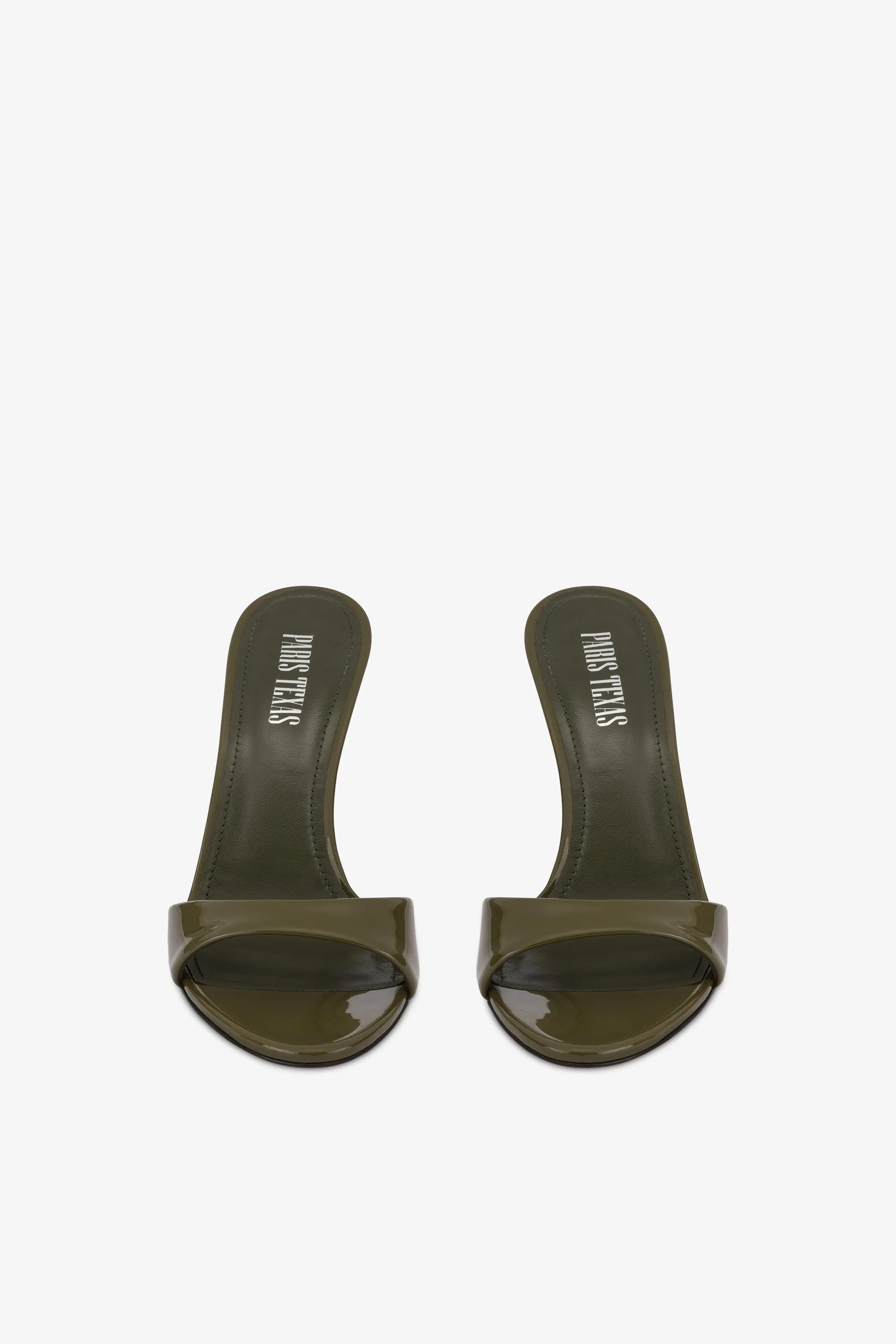 Mules in safari-colored patent leather