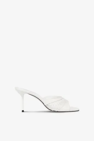Mules in white mesh and patent leather