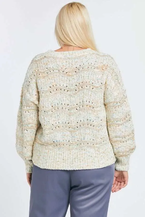 Multi Color Round Neck Long Sleeve Sweater