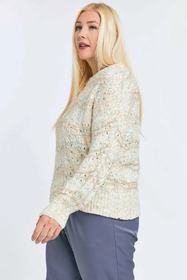 Multi Color Round Neck Long Sleeve Sweater