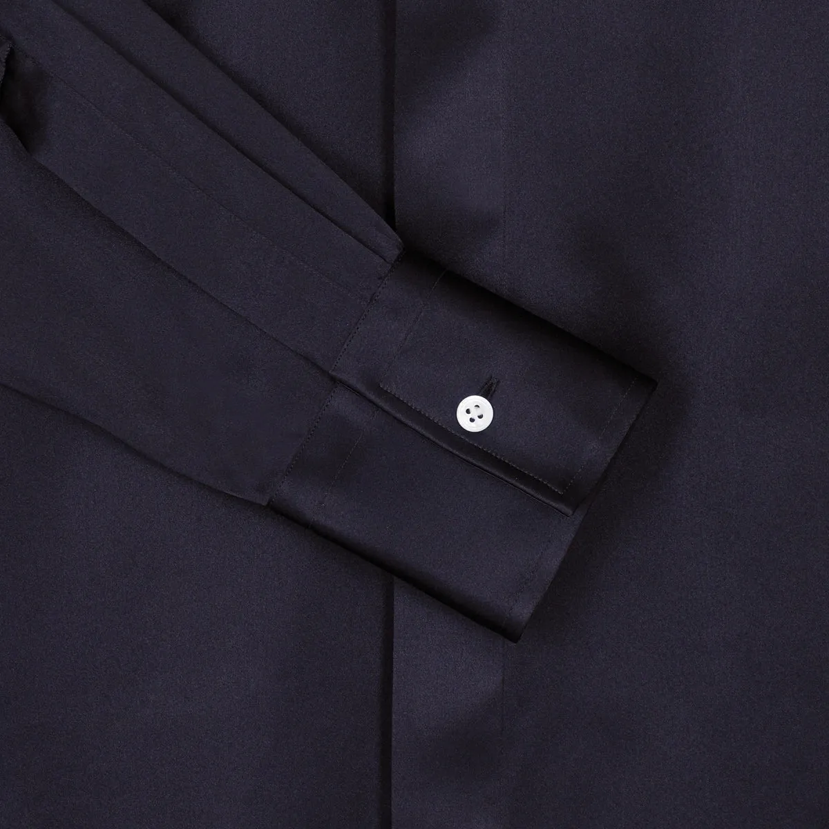 Navy Point Collar Silk Shirt