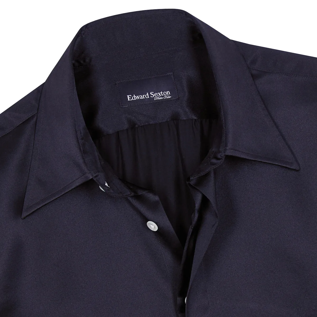 Navy Point Collar Silk Shirt
