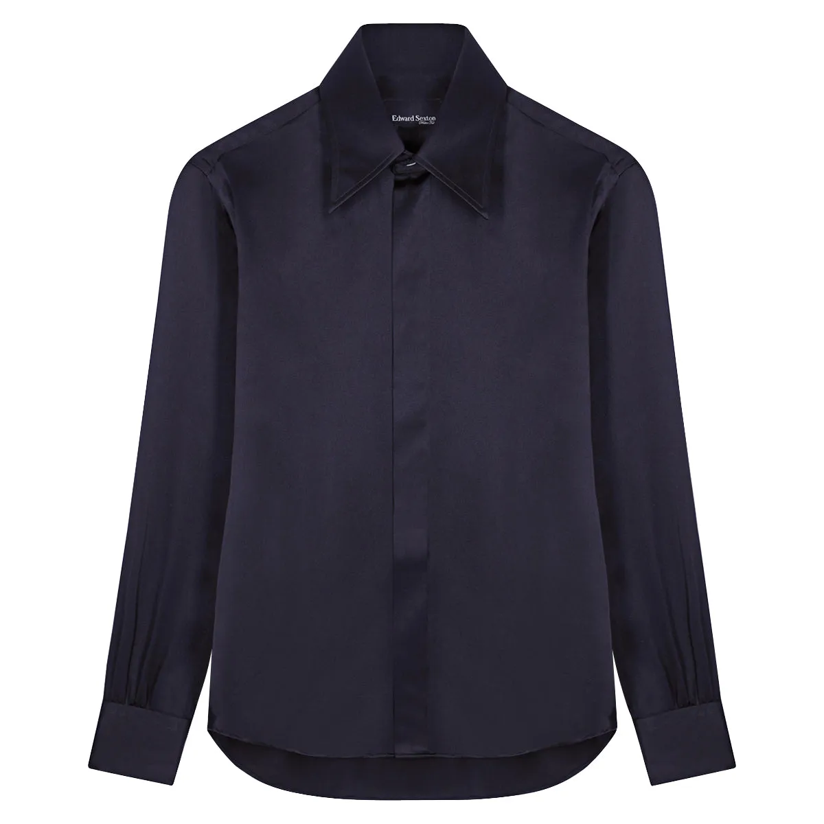 Navy Point Collar Silk Shirt