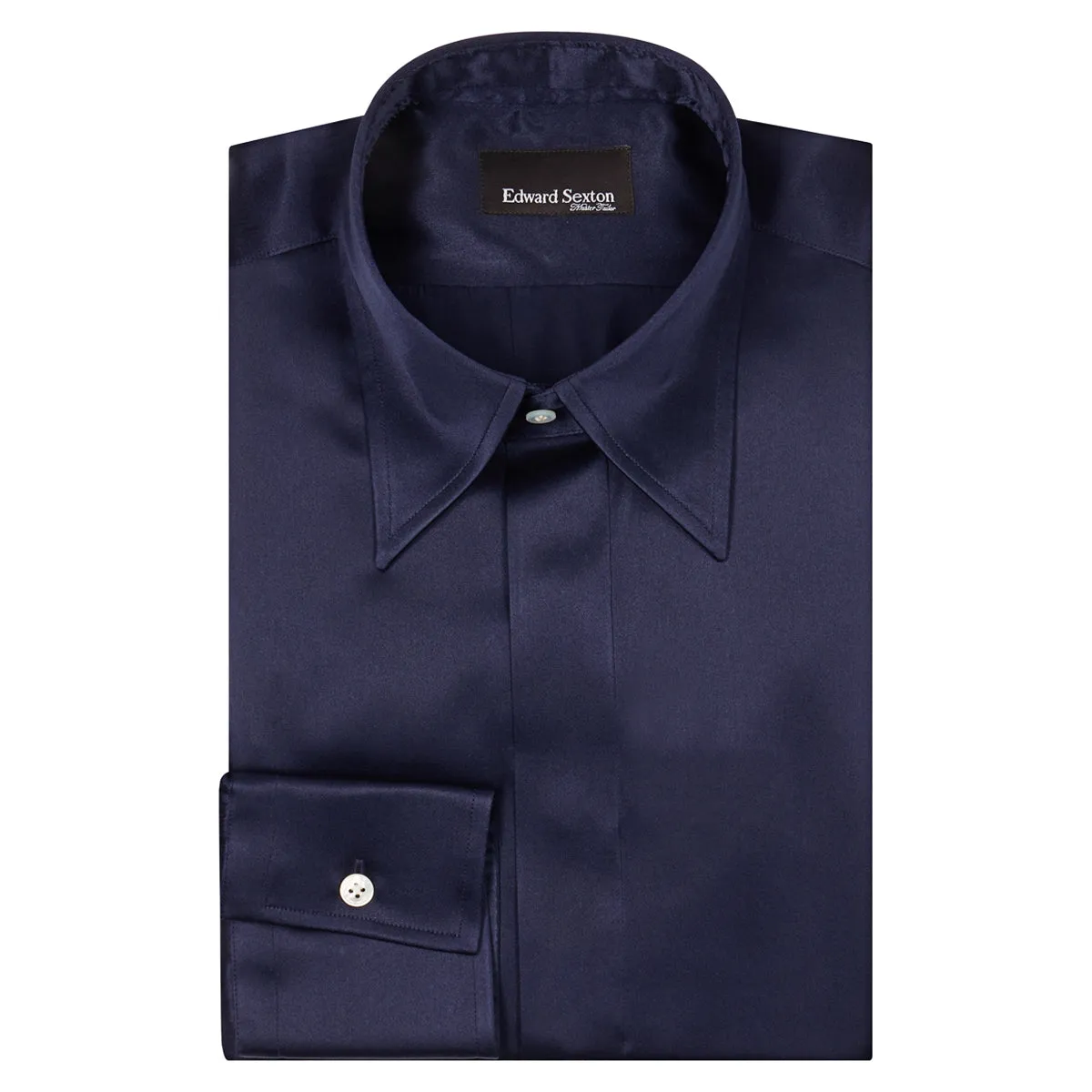 Navy Point Collar Silk Shirt