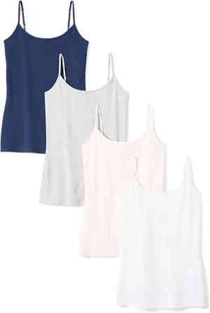 New Amazon Essentials Women's 4-Pack Slim-Fit Camisoles, Navy, White, Grey, Pink, sz L!