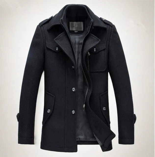 new arrival 2016 mens autumn and winter high quality basical wool blends jackets and coats single button  pea coat