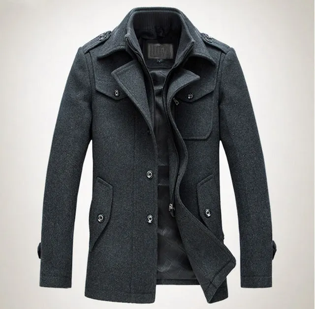 new arrival 2016 mens autumn and winter high quality basical wool blends jackets and coats single button  pea coat